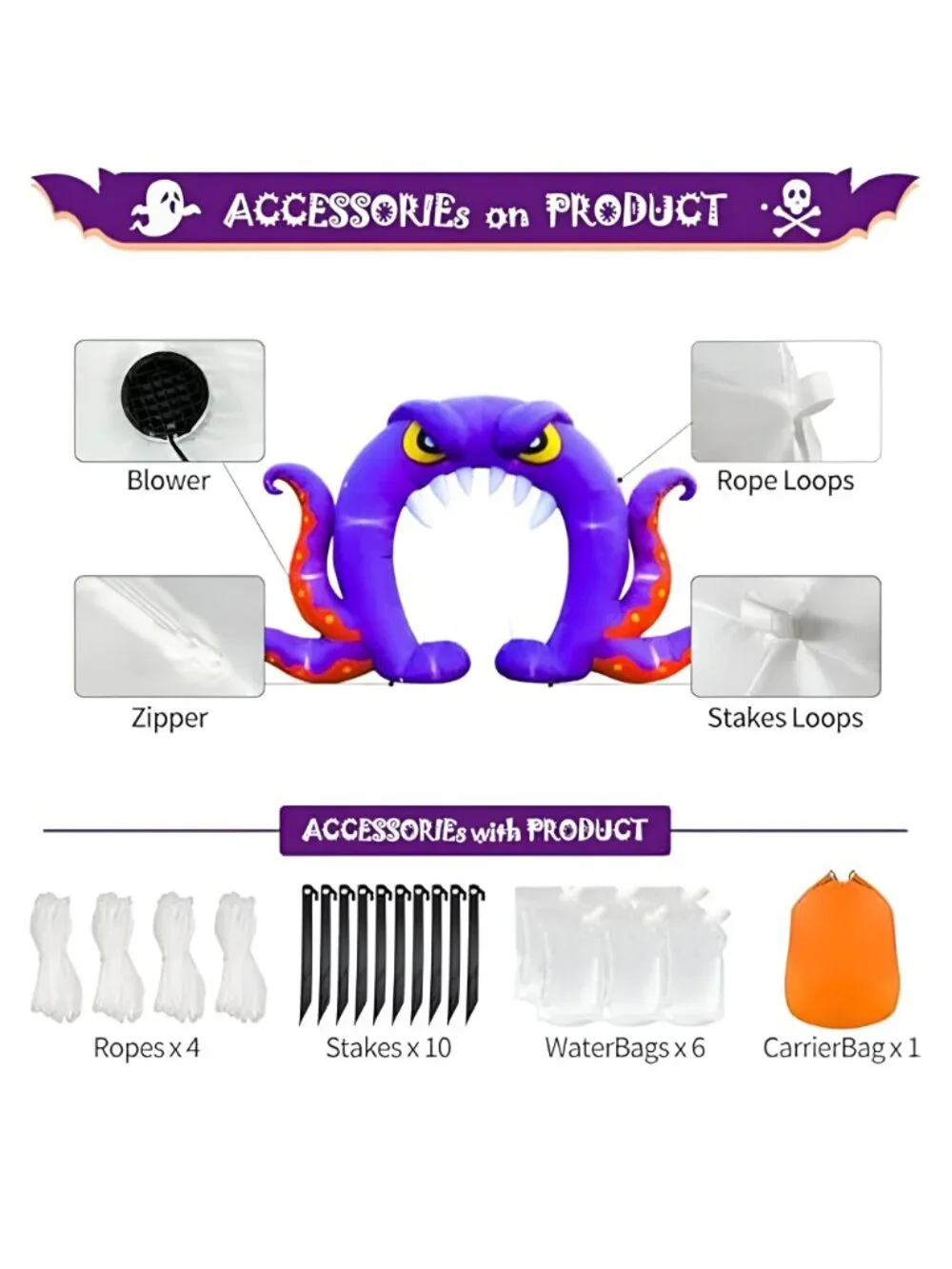 Halloween Inflatable Blow Up Decorations, 16FT Long 8FT Tall Purple Monster